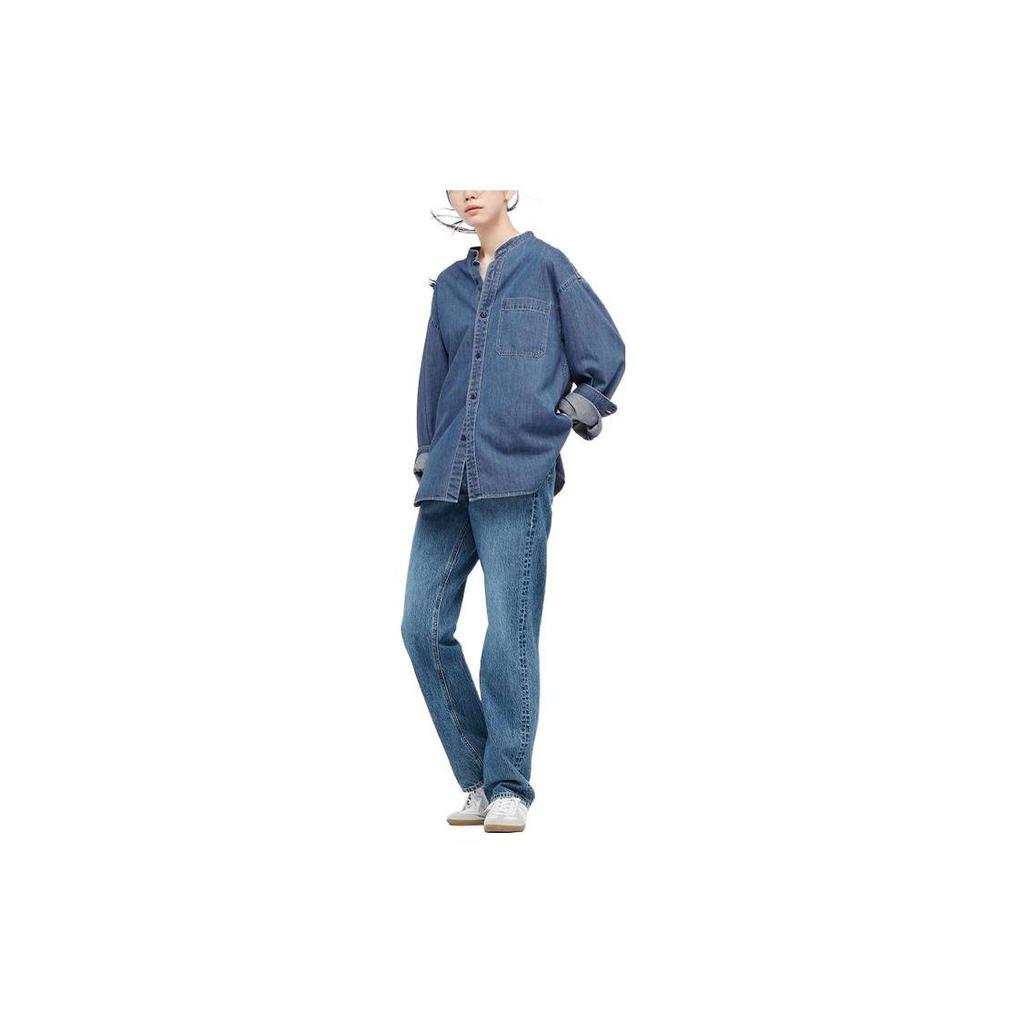 UNIQLO SS22 Loose Fit Denim Long Sleeve Shirt Unisex shirts Light-Blue 444639-64