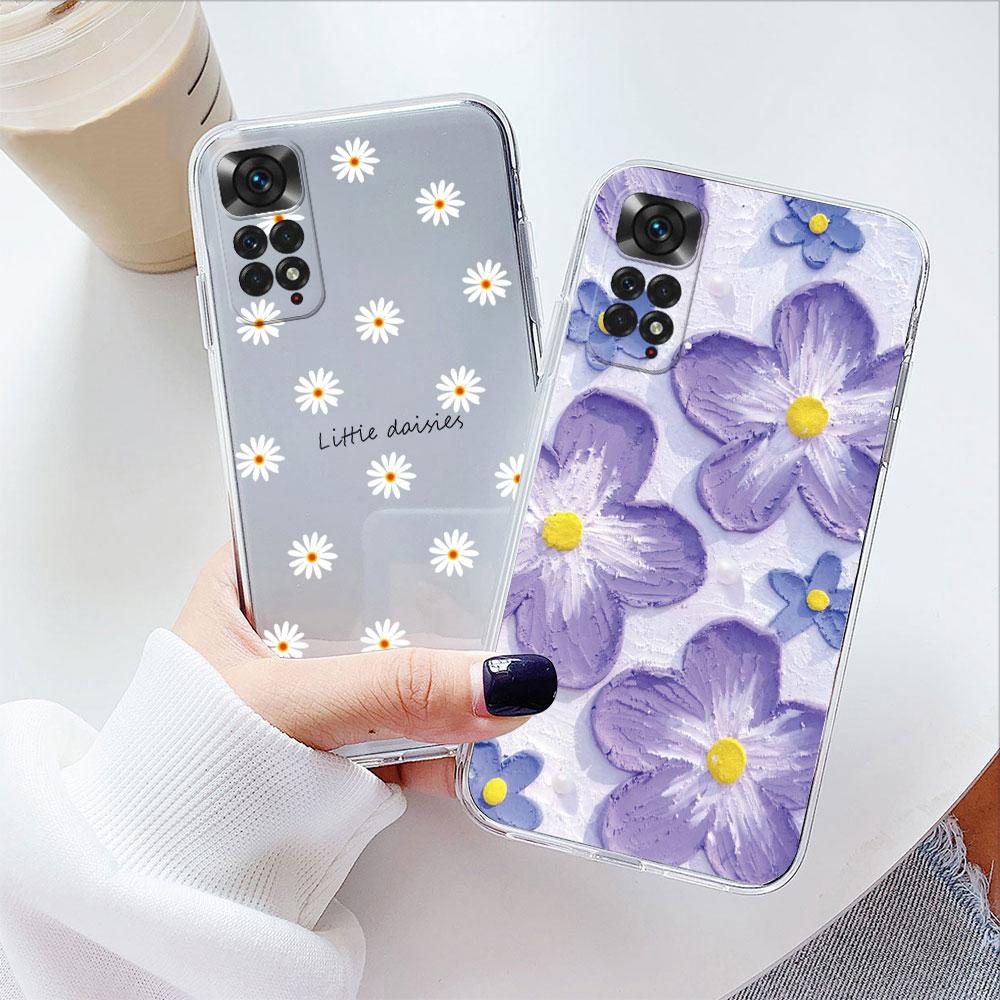 Rose Flower Oil Painting Daisy Phone Case For Xiaomi Redmi Note 11 11S 12 12S Pro Cover Silicone Transparent Clear Protection