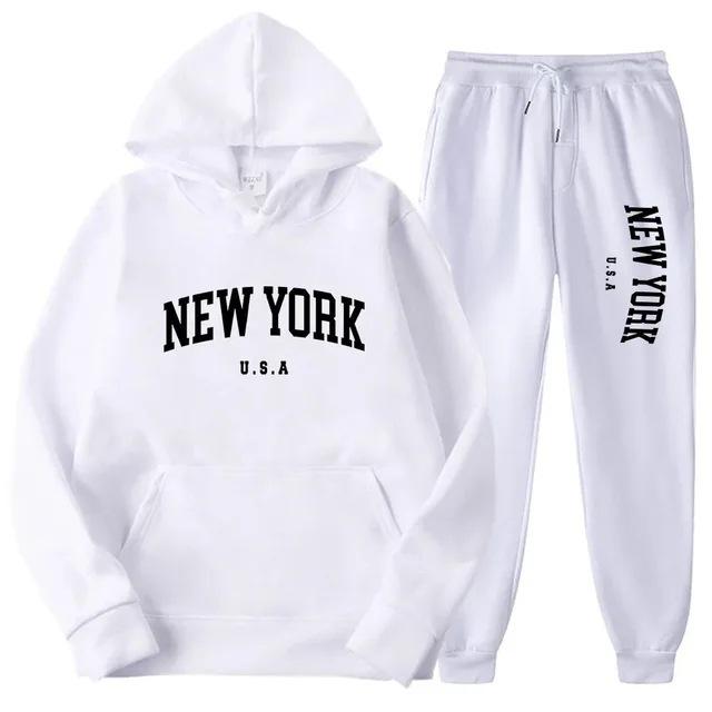 Men's New York Print Casual American Style Autumn Hoodie Set