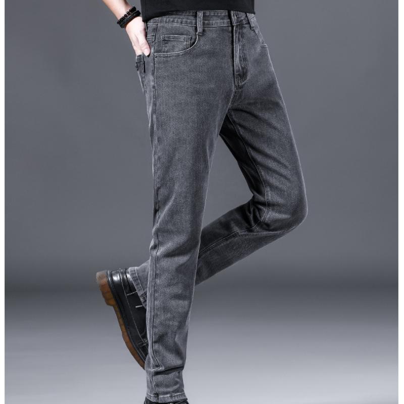 New Men's Casual Black Elastic Denim Pants Spring Autumn Loose Fit Straight Leg Versatile Casual Trousers for Men