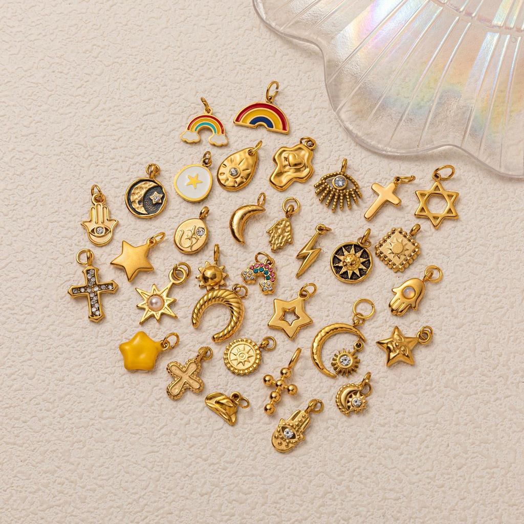 Yori 3Pcs Star Moon Rainbow Sun Pendant Stainless Steel Plated with 18K Gold for Jewelry Making Supplies DIY Necklace