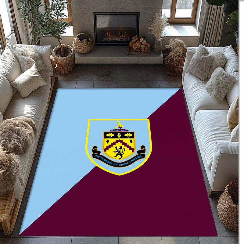 Burnley Football Print Crystal Velvet Rug, Comfortable Water Absorbent Non Slip Indoor Floor Carpet