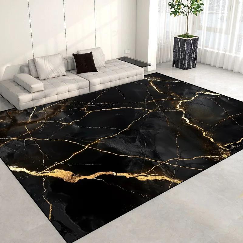 

Розкішний килим для вітальні або спальні в скандинавському мармуровому стилі – Чорно-золотий нековзкий килим – Миючий килимок для підлоги в вітальню 180x230cm(70x89in)
