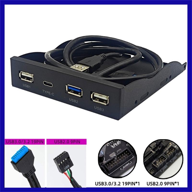 3.5 Inch Hub Splitter 19 Pin to Type C Ports  3.5mm Headphone Jacks Expansion Front Panel Shelf for Computer PC