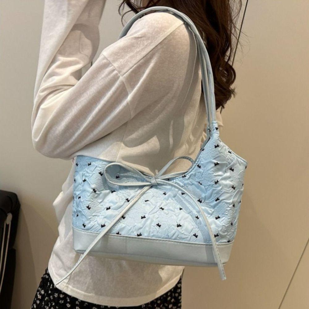 Y2K Underarm Bag French Tote Bag Trendy Bow Ribbon Shoulder Bag  Women