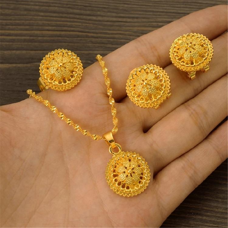 Beautiful Necklace Earrings and Rings Fashionable Gold Jewelry Set Necklace Earrings Rings for Women’s Celebrations