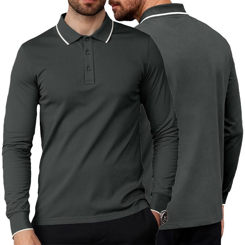 Men's Long Sleeve Polo Shirt, Solid Color Collared Lightweight Breathable Outdoor Sports Casual Polo for Men