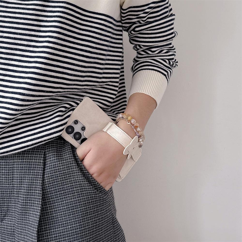 Chic Vintage Heart Bow Wrist Strap Jeans Texture Phone Case for SamSung Galaxy S26 Ultra S25 S24 S23 Card Holder Protect Cover