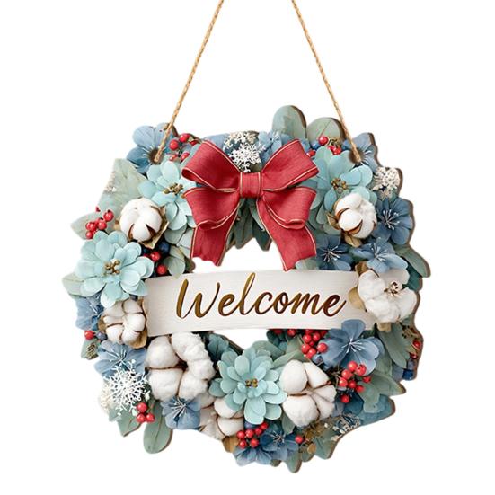 Wooden Door Sign Christmas Welcome Sign, Animal Round Hanging Decor, Cute Wall Art Farmhouse Ornament for Window Garden Holiday Decor Plaque