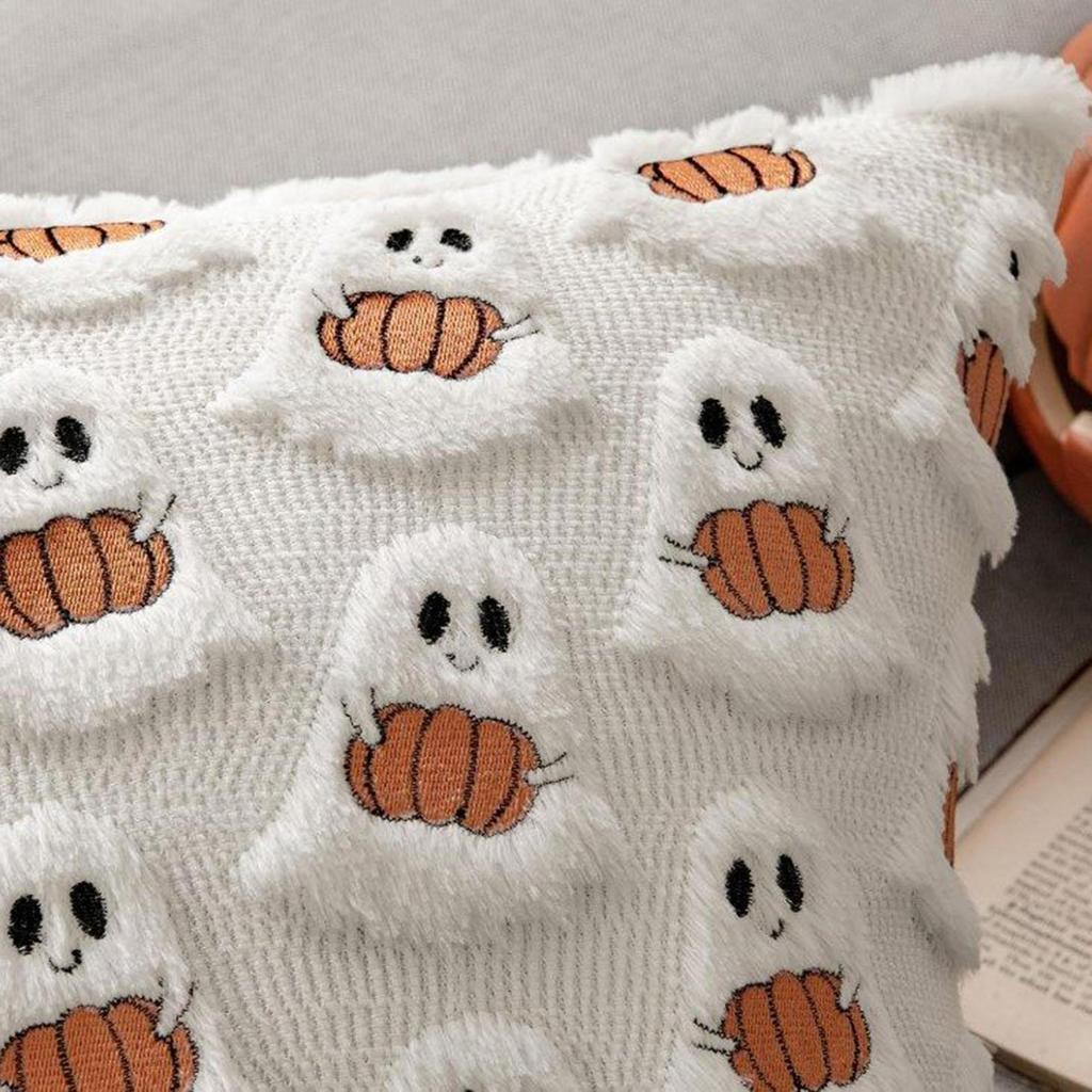 2Pcs Halloween Decoration Throw Pillow Cover Pumpkin Ghost Quilting Plush Autumn Thanksgiving Harvest Home Living Room Decor