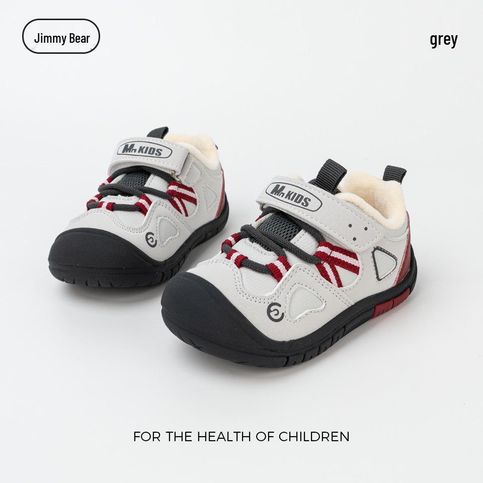 Jimi Bear Kids Winter Velcro Sports Shoes - Retro, Thickened, Warm, Plus Velvet 24 серый