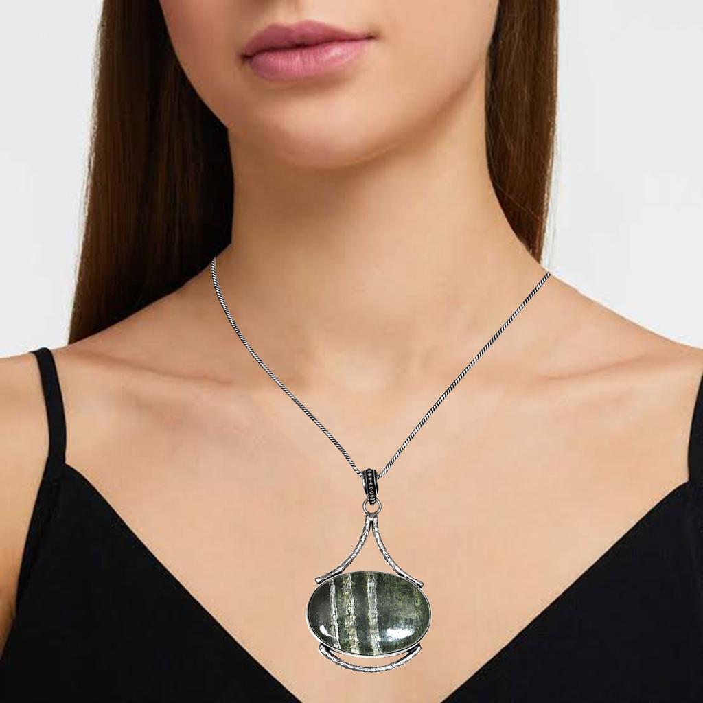 Zebra Jasper Gemstone Handmade Women's Unisex Silver Jewelry Pendant 2.5