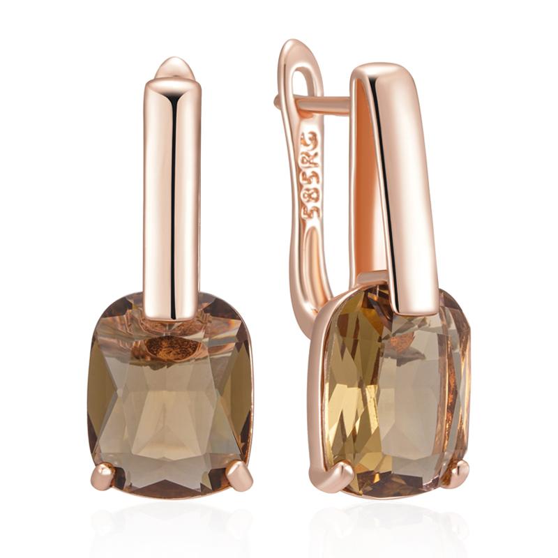 

Квадратные коричневые серьги-капли с натуральным цирконом для женщин, модные, цвета розового золота, высокого качества, свадебные украшения для невесты