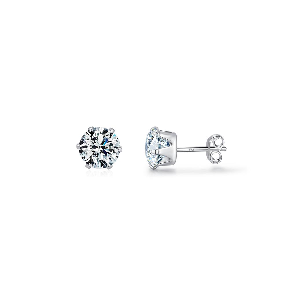 925 Sterling Silver Basic Sparkling Round Stud Earrings Classic Crown Hypoallergenic Wedding Jewelry for Women
