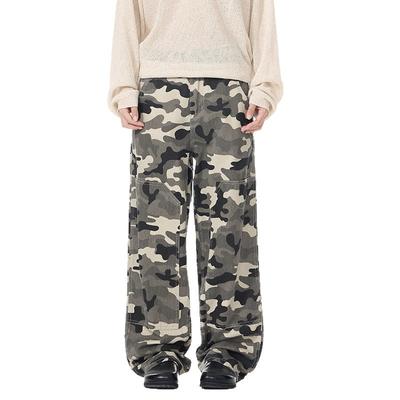 Autumn New Camouflage Overalls Men's American High Street Loose Straight-leg Pants Jeans