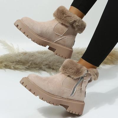 Mode Dicke Plüsch Schneestiefel Damen Wildlederimitat Rutschfeste Winterstiefel Frau Warm halten Baumwollgepolsterte Schuhe Plateau Stiefeletten 2024