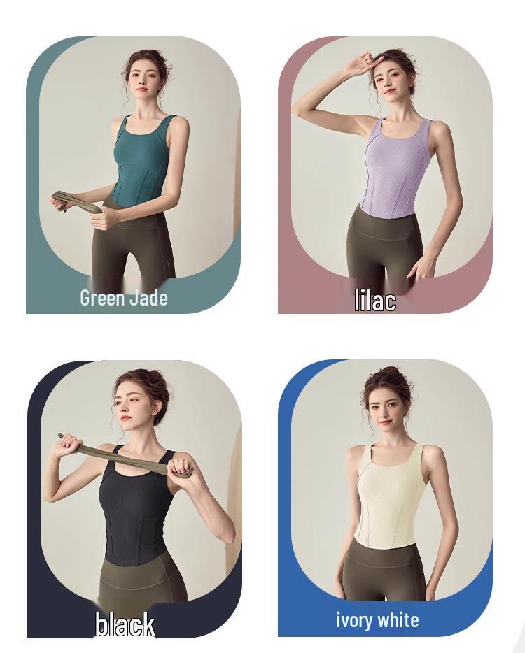 Women's High-Intensity Yoga Tank Top with Chest Pads - Elastic, Waist-Slimming Fitness Bra