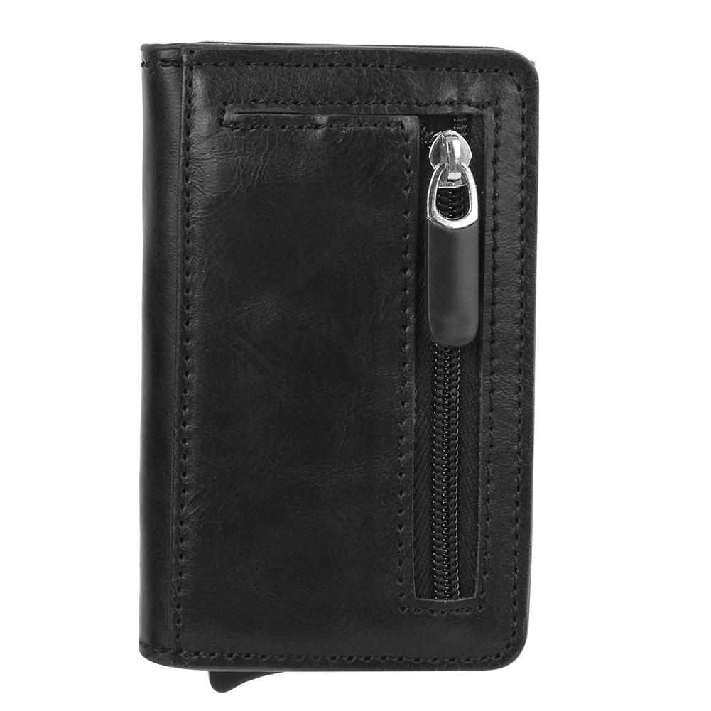 Fashion Portable Unisex PU Leather RFID Blocking Card Bag Holders Anti Theft Change Purse Wallet(Black )