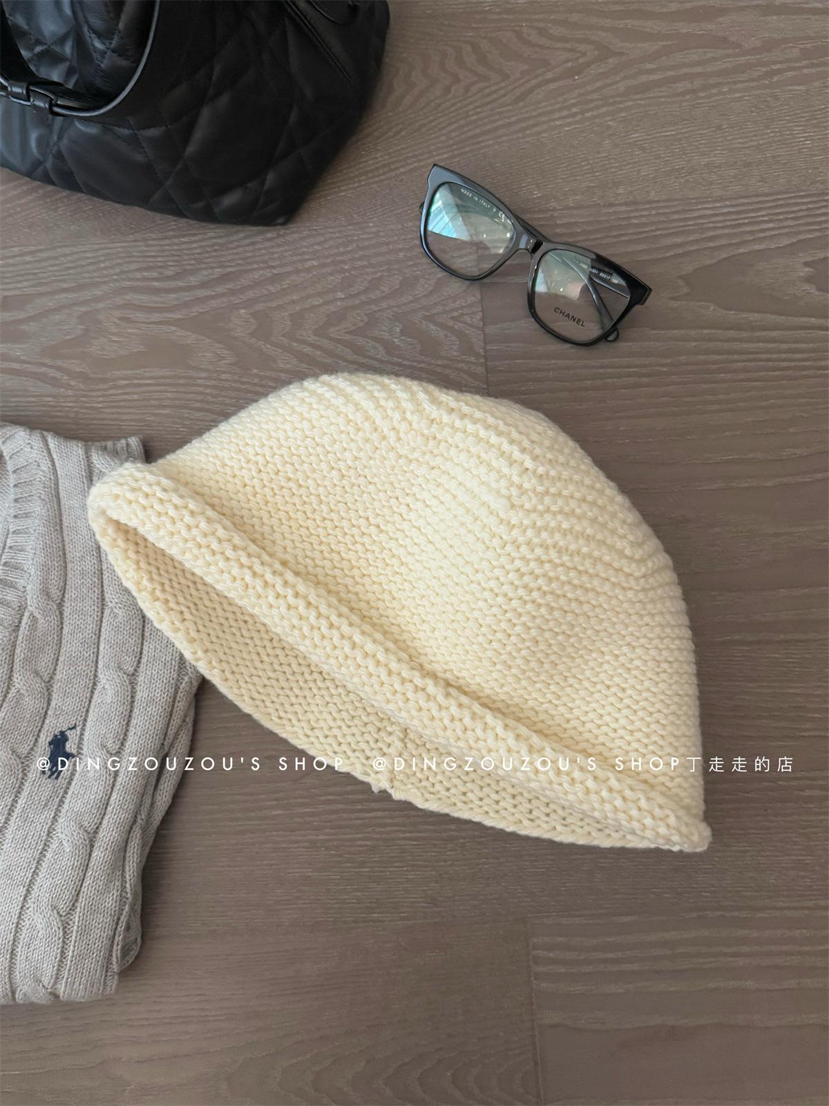 

Korea s ancient feeling of curling and showing a small face, wool-containing knitted hat, women s warm versatile wool basin hat M（56-58cm）