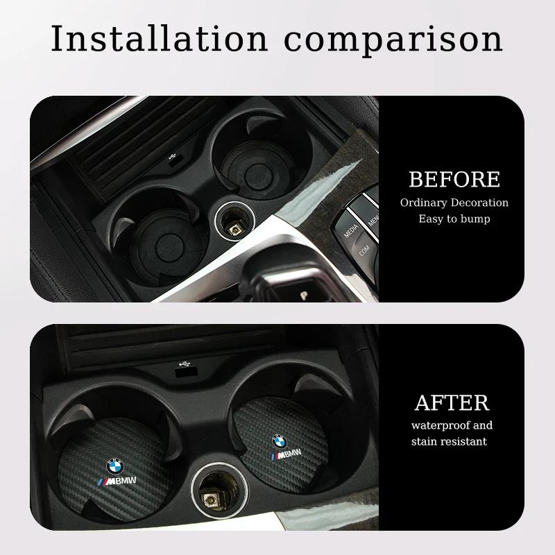 JUSK5 New 2025 Carbon Car Coaster Mat Interior Water Cup Pad Cushion For BMW X1 X2 X3 X4 X5 X6 X7 G20 G30 GT E46 E60 F10 E39 F30 E36 F