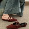 Suede bag head thick heel muller shoes summer half slippers wear cool slippers leopard print slippers half tray