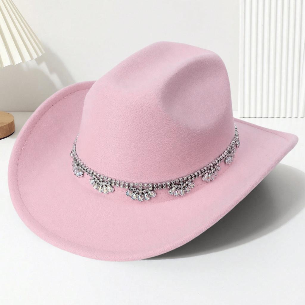 European and American colored diamond western cowboy top hat men and women party casual shopping felt hat stage jazz hat