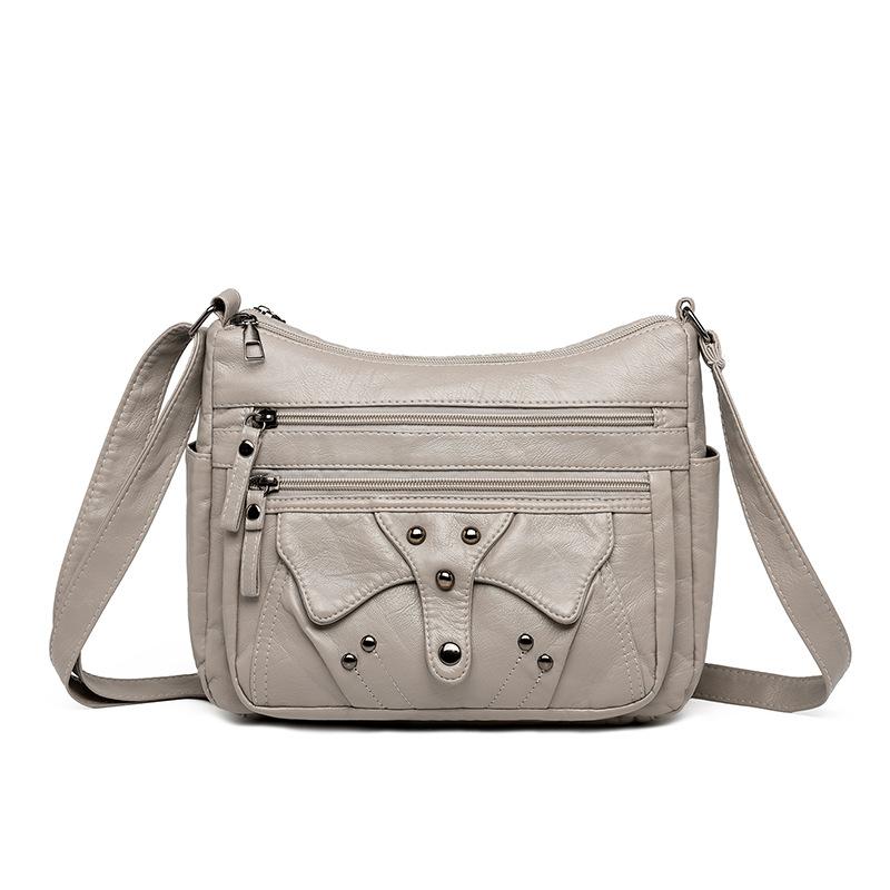 Retro Leather Bag Women's New Fashionable Large-capacity Middle-aged Mother Bag Light Casual Messenger Bag Women