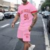 Men's Suit Casual Round-neck Short-sleeved Pullover T-shirt with Print Sporty Casual Pants Set