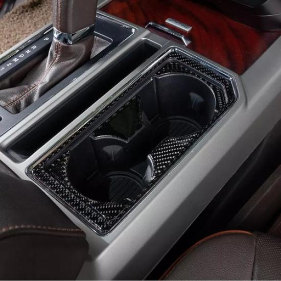 Front Water Cup Holder Cover Trim Decor Frame For Ford F150 2015-20 Carbon Fiber
