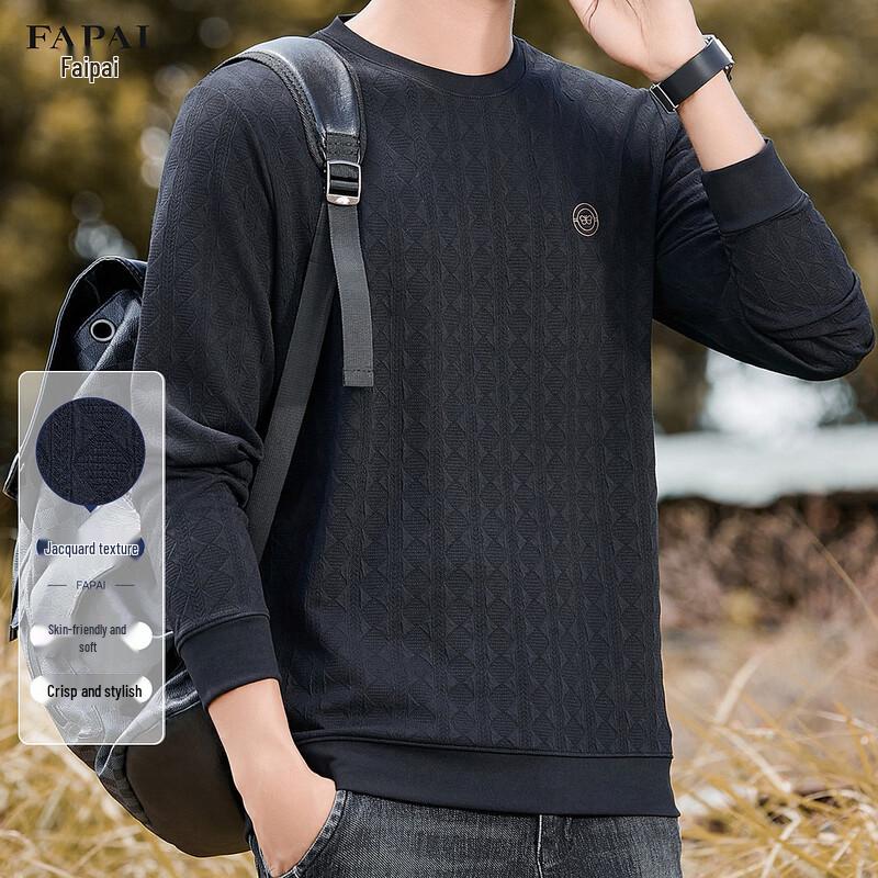 Мужская модная футболка FAPAI с жаккардовым узором, круглым вырезом и длинным рукавом 3XL