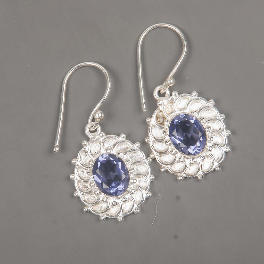 Iolith Ohrringe Edelsteinschmuck, 925 Sterlingsilber Ohrringe, Handgefertigter Schmuck Geburtsstein Ohrringe, Geschenk für Ihn