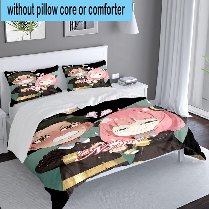 Custom Name 3PCS Anya Sweet Fan family Bedding Set, Including 1pc Duvet Cover And 2pcs Pillowcases, Suitable for dorms and bedrooms Gift