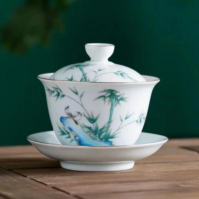 Jingdezhen Ceramic Gaiwan Chinese Tea Cups On-glazed Tea Tureen Teaware Home Decor Porcelanas Kung Fu Teacups Set