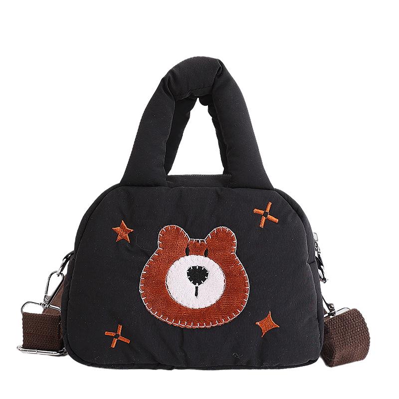 

Cute embroidered bear messenger bag camera storage bag women s handheld photo bag Connie z50 protective case DJI shot чорний