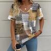 Summer V-neck 3D Color Blocking Printed Top Fashionable Casual Short Sleeved Women's T-shirts