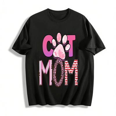 Cat Mom Cute Paw Print Casual Top For Cat Lovers Pure Cotton T-shirt