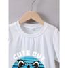 European sizes Boys' Summer Short Sleeve "Cute But Feral" Raccoon Graphic T-Shirt - Casual Round Neck Tee with Colorful Raccoon & Letter Print
