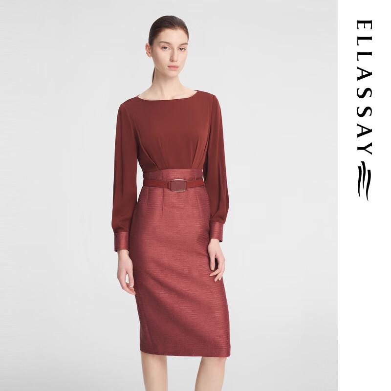 

ELLASSAY Women s Silk Blend Splice Business Midi Dress M