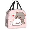 Custom Peach And Goma Mochi Cat Cuddling Thermal Insulated Lunch Bags Women Resuable Lunch Tote for School Storage Food Box