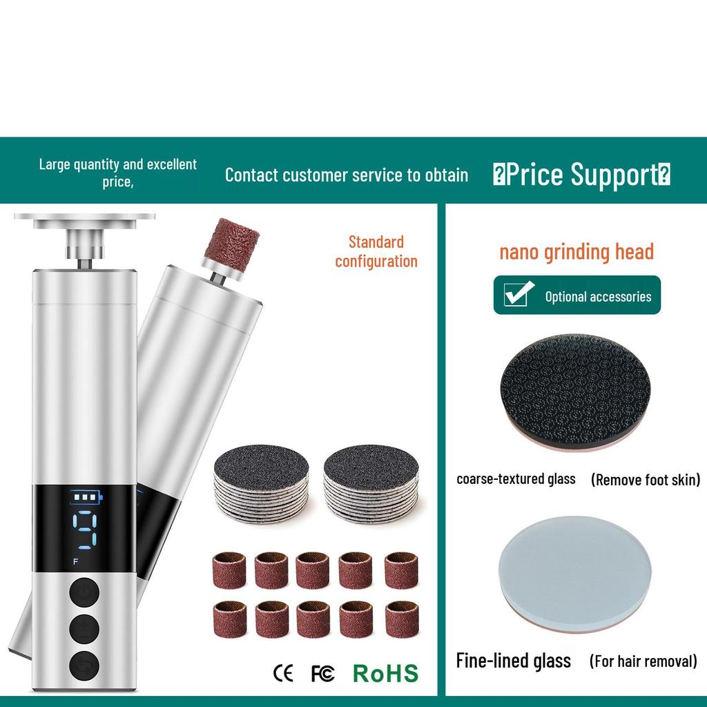 Rechargeable Electric Foot Scrubber & Grinder with Screen Display - Dual Function Pedicure/Manicure Tool with New Metal Body