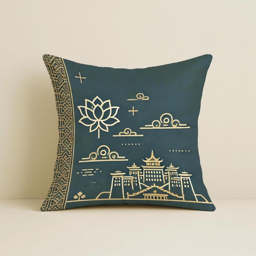 Satin-Kissenbezüge mit Lotus- und Goldverzierungen – 40x40 cm Dekorative 5er-Packung für Wohnzimmer, Salon