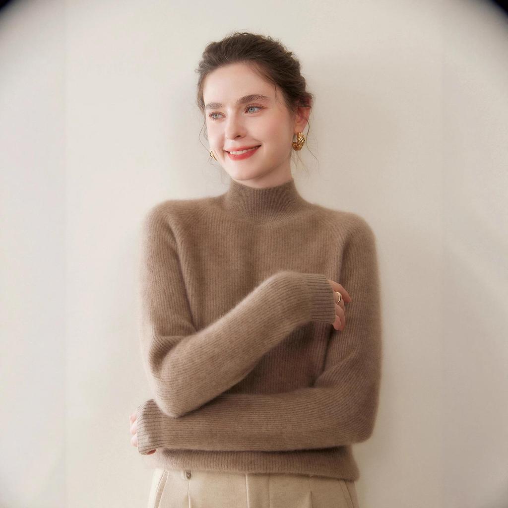 New Arrival: Women's Ribbed Cashmere Half-High Collar Sweater - Comfortable & Warm for Autumn/Winter