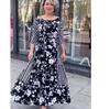 Floral Summer Long Dress for Women Waist Cinch Round Neck Half Sleeves European American Style