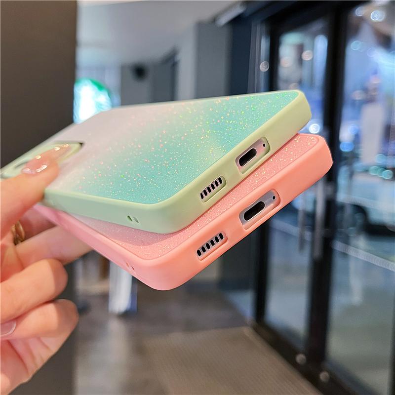 Shining Gradient Soft Silicone Phone Case For iPhone 15 14 13 12 11 Pro Max X XR XS Max 7 8 15 Plus Glitter Lens Camera Protection TPU Back Cover
