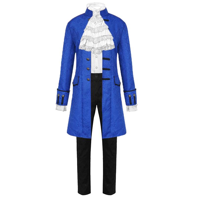 2025 Medieval Men's Solid Color Jacquard Coat - Christmas Performance Costume