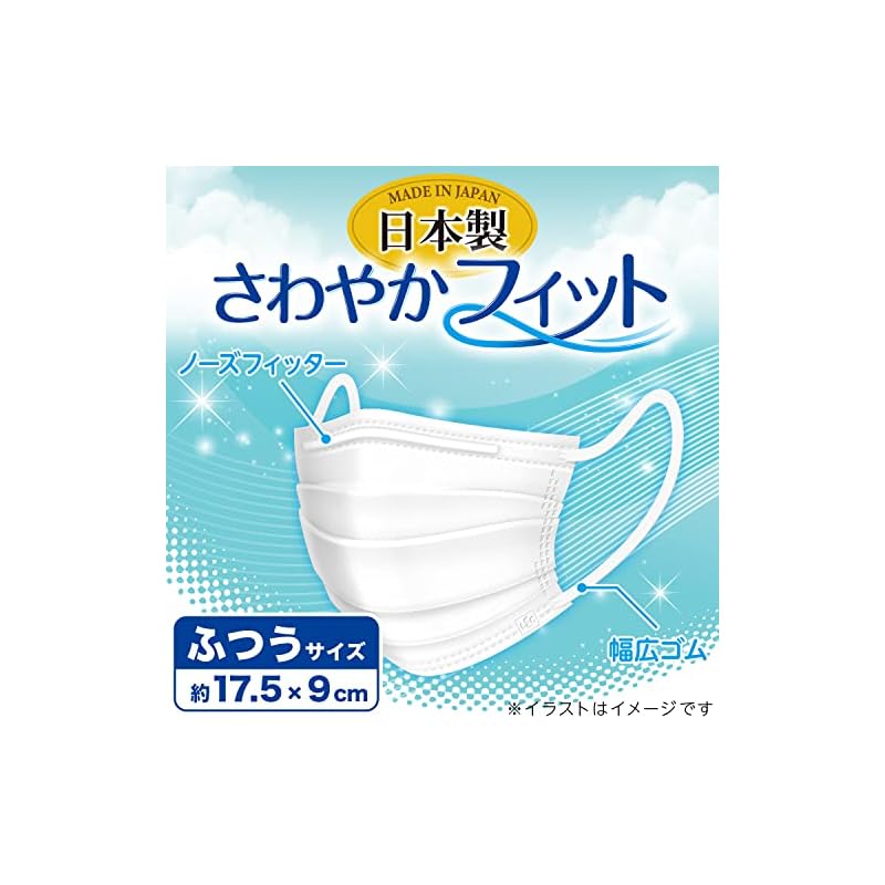 [LEC] Made in Japan Non-woven Fabric Mask, Refreshing Fit, Regular Size, 60 Masks (Individually Packaged), 175 x 90 mm / Wide Elastic Band / JIS