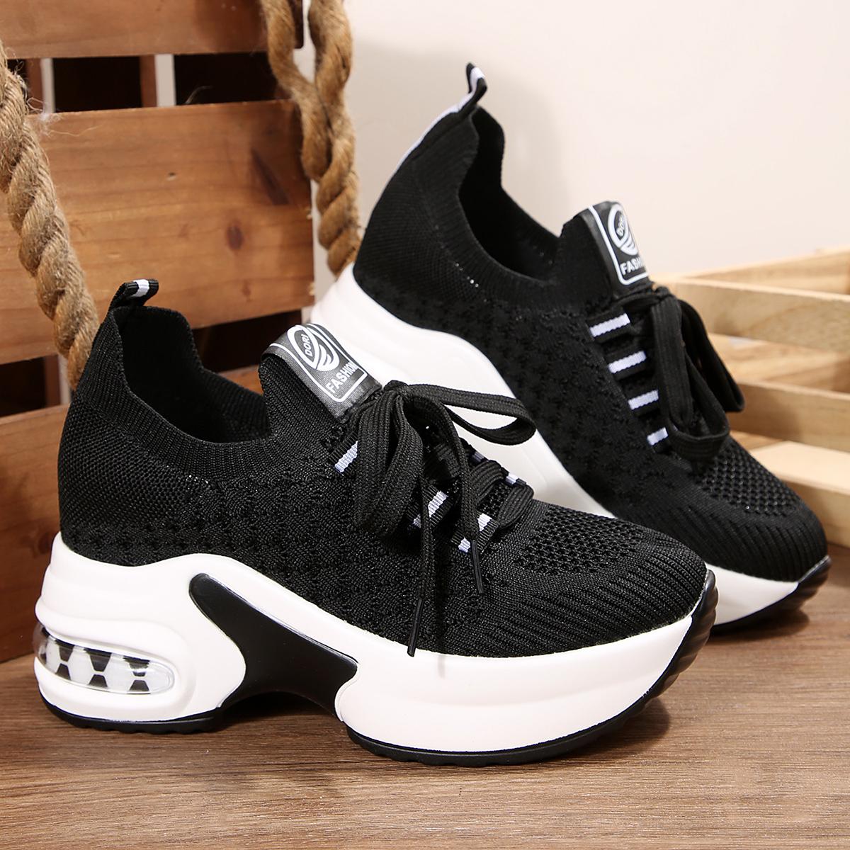 

Мода Мода Толстая подошва Дышащие сетчатые кроссовки Женские 2025 Осень Массивная платформа Супер высокий каблук Обувь Повседневные кроссовки на шнуровке 38 чёрный