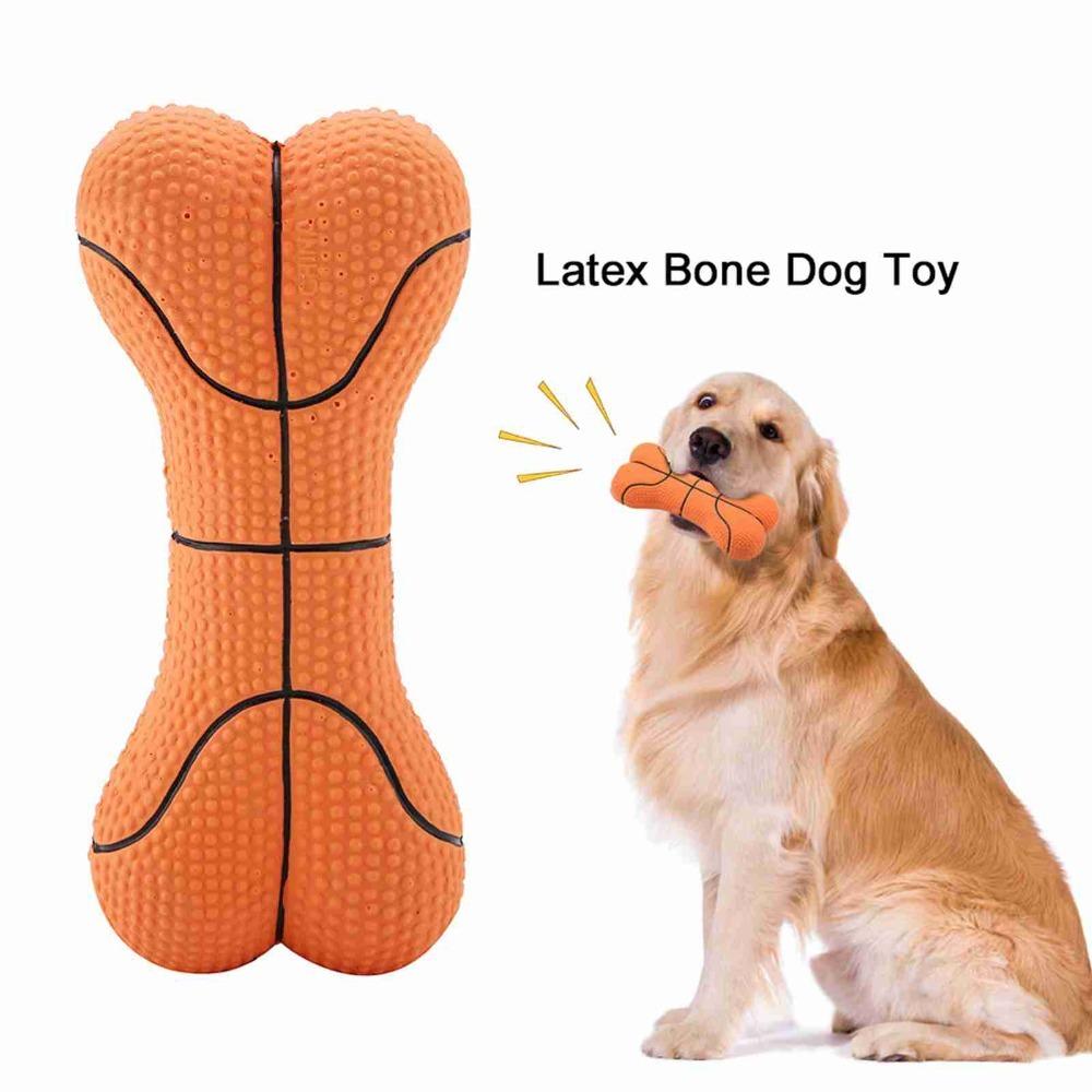 Built-In Squeaker Latex Squeaky Dog Bone Toy Canine Play Accessory Self-amusement Time