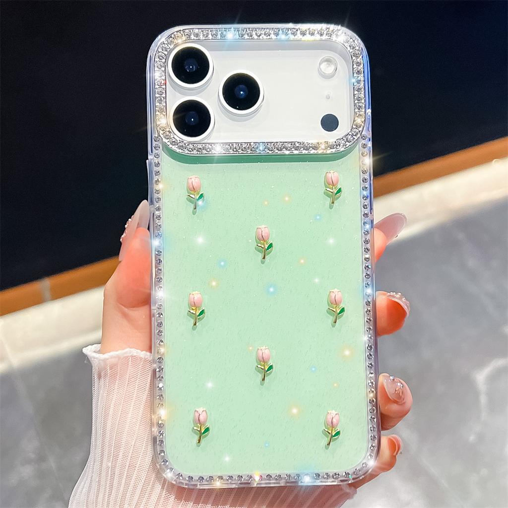 Handmade Sparkly Diamond Tulip IMD Phone Case, Compatible with iPhone 13-17 Series