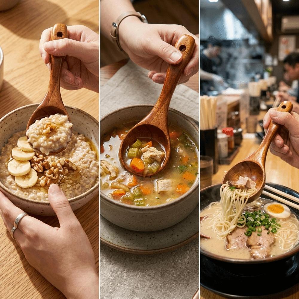 Wooden Soup Spoon Large Spoon Head Porridge Spoon Easy To Clean Cooking Ladle  Home Daily
